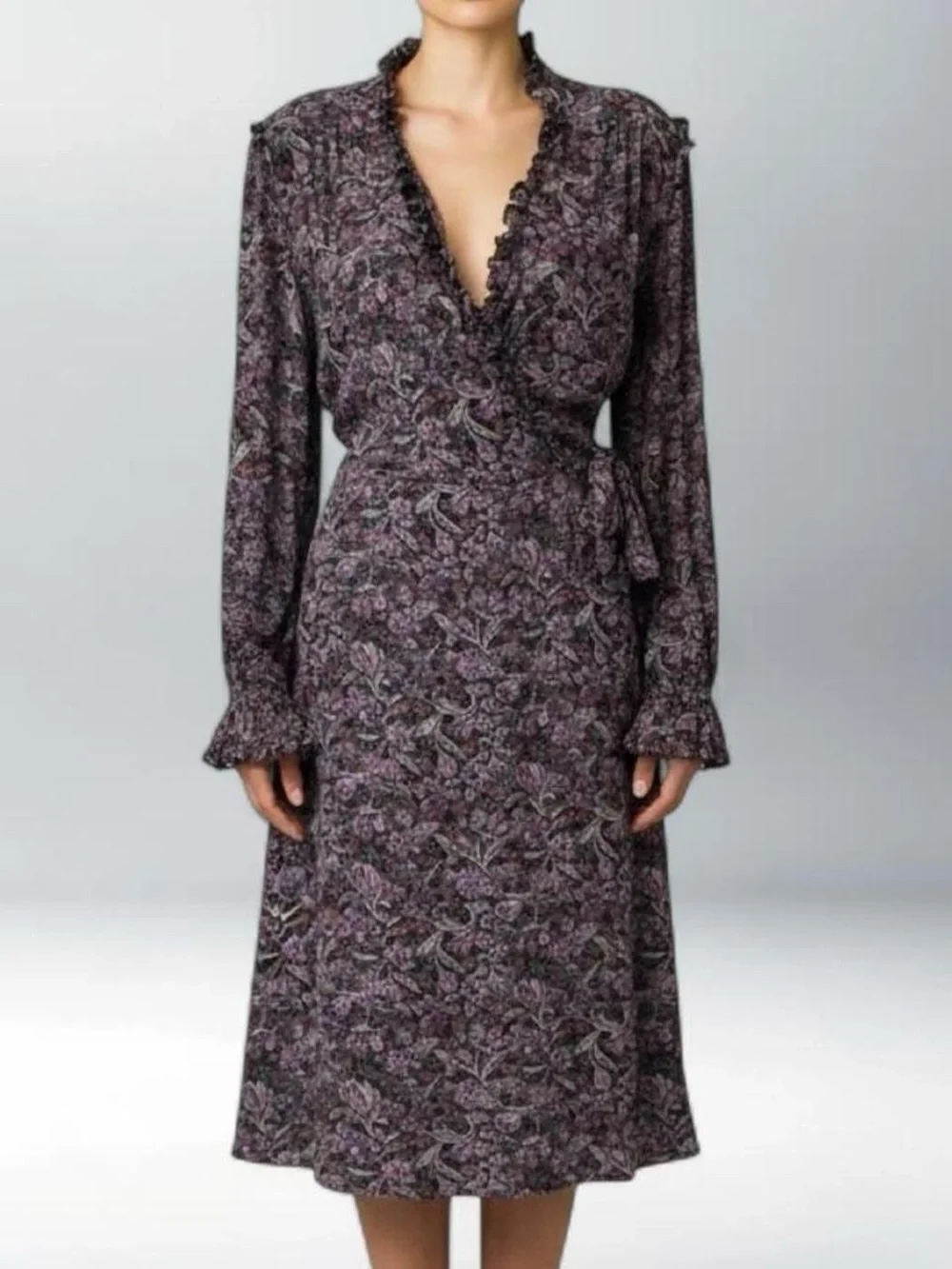 Vintage 70s 80s Diane Von Furstenberg Paisley Ruffled Boho Dress sz 12